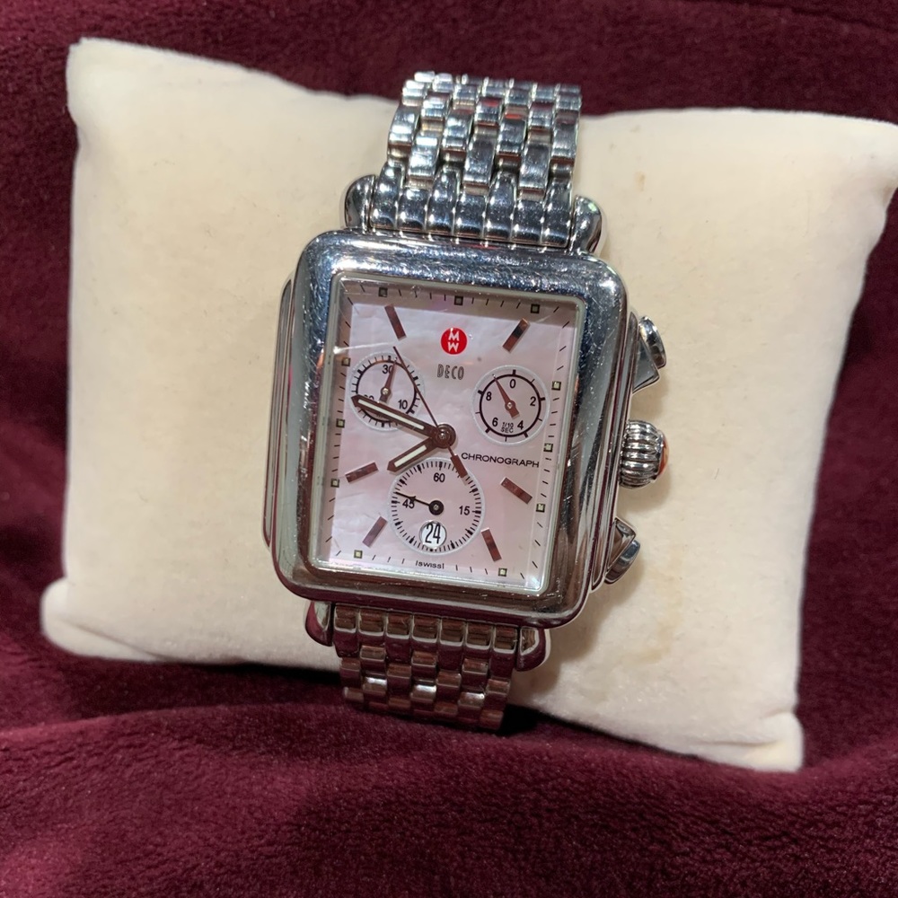 MICHELE Deco Mother of Pearl Chronograph Watch
